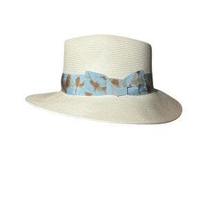 ***NWOT***Stylish Cream Fedora with Blue and Brown Band